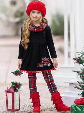 Christmas Haul Tunic, Plaid Scarf, and Legging Set