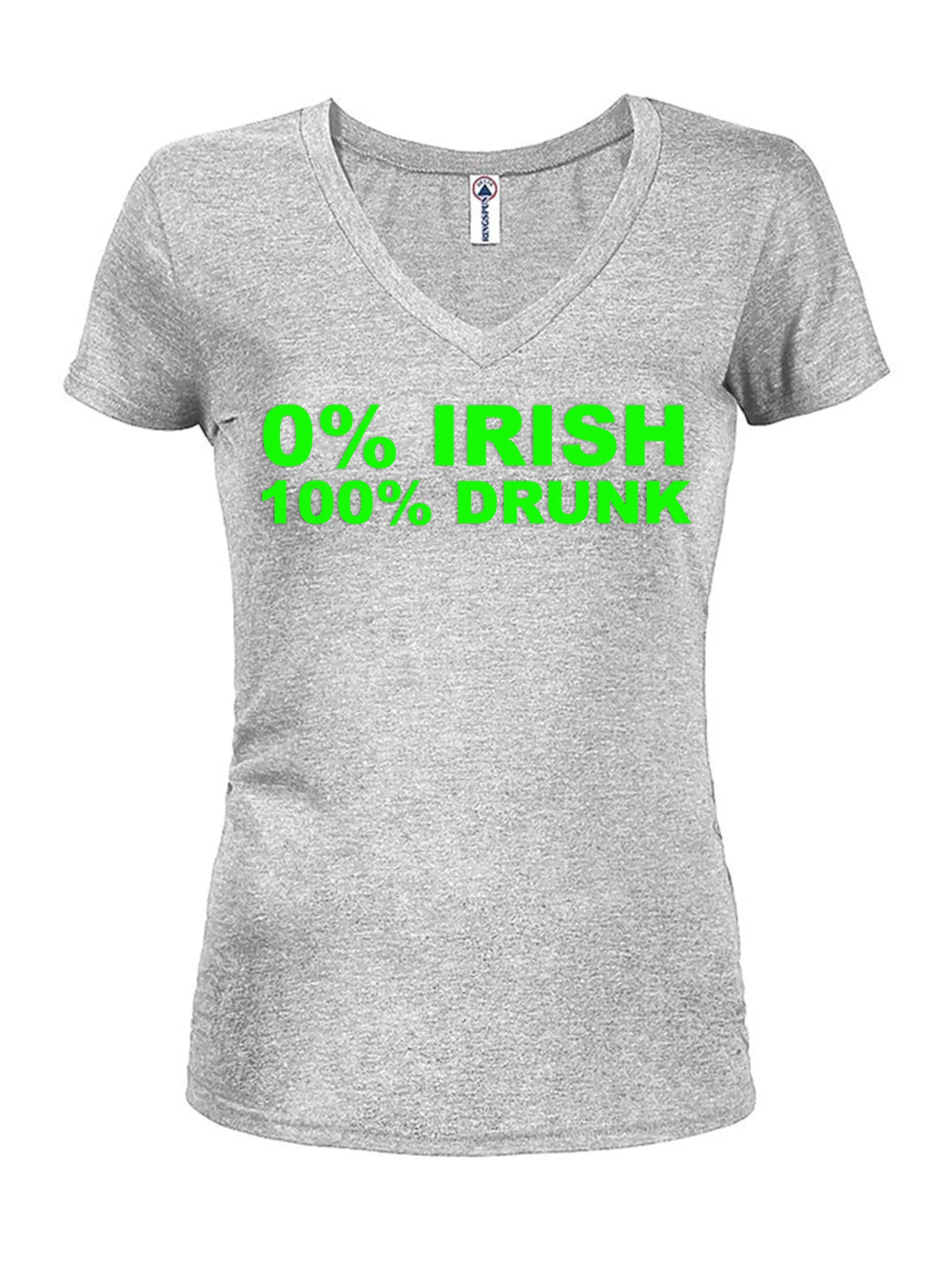 0% Irish 100% Drunk Juniors V Neck T-Shirt