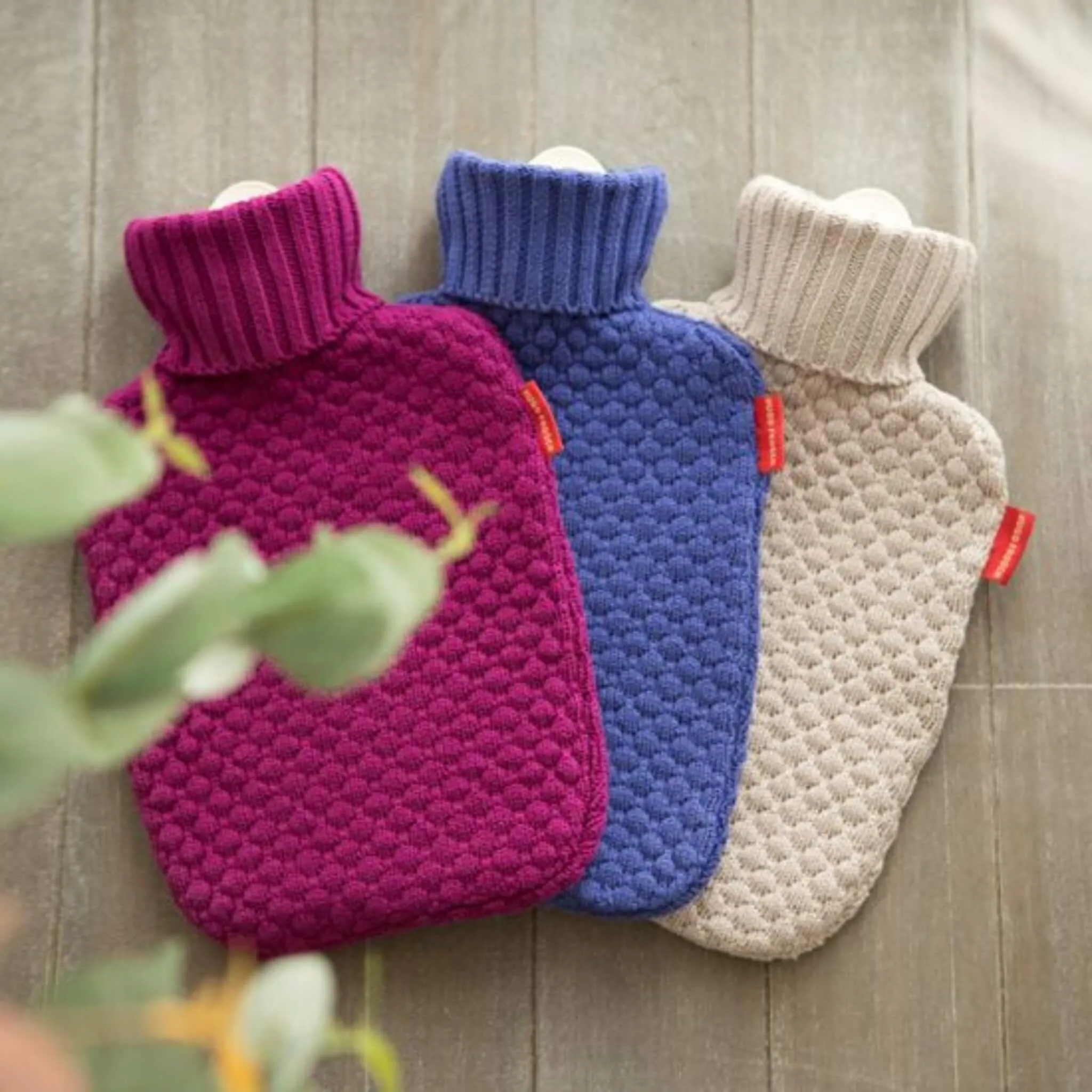 1.8 Litre Classic Plant Based Hot Water Bottle with Blueberry Knit Organic Cotton Cover (rubberless)