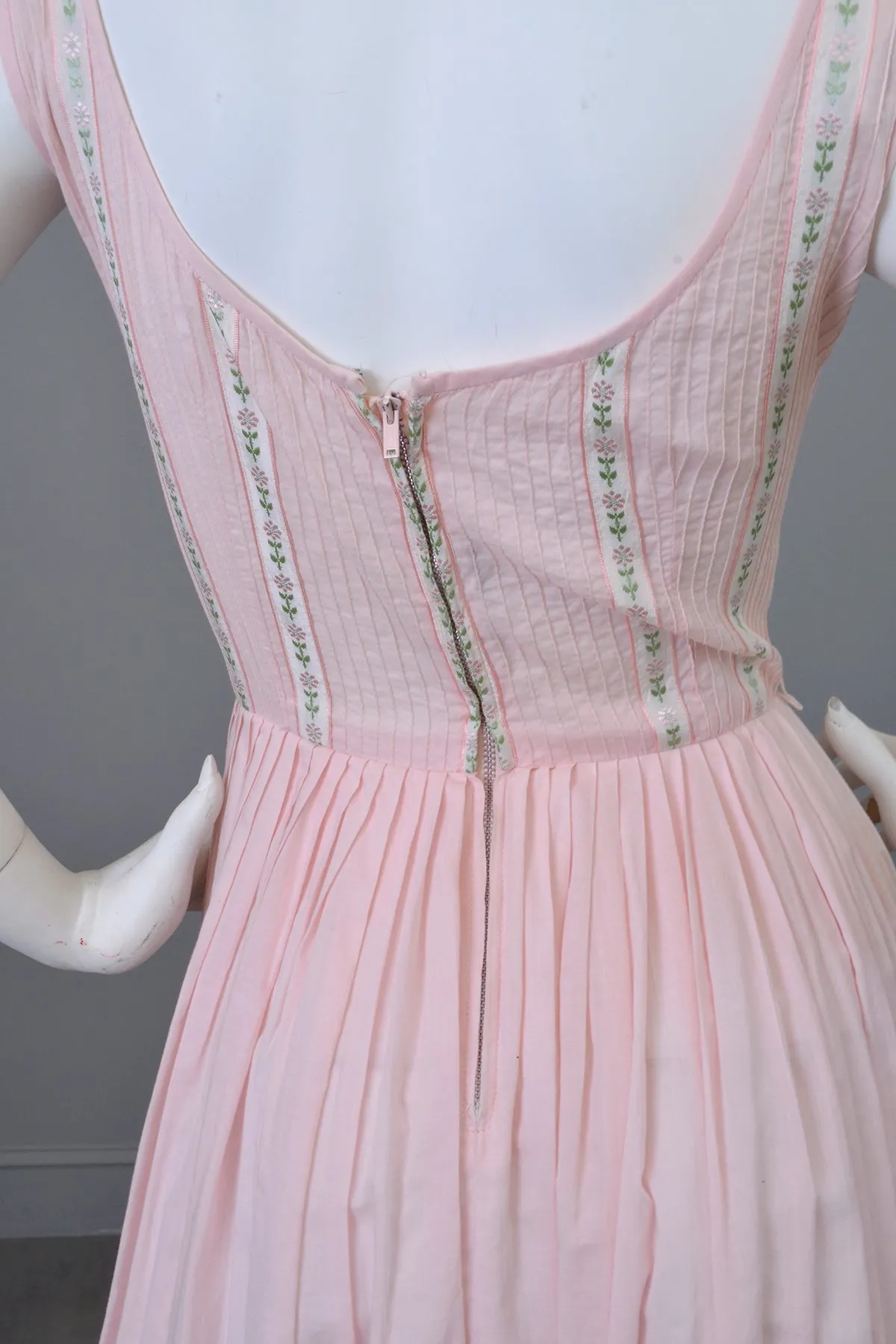 1950s 60s Pale Pink Ribbon Trim Summer Dress | XXS