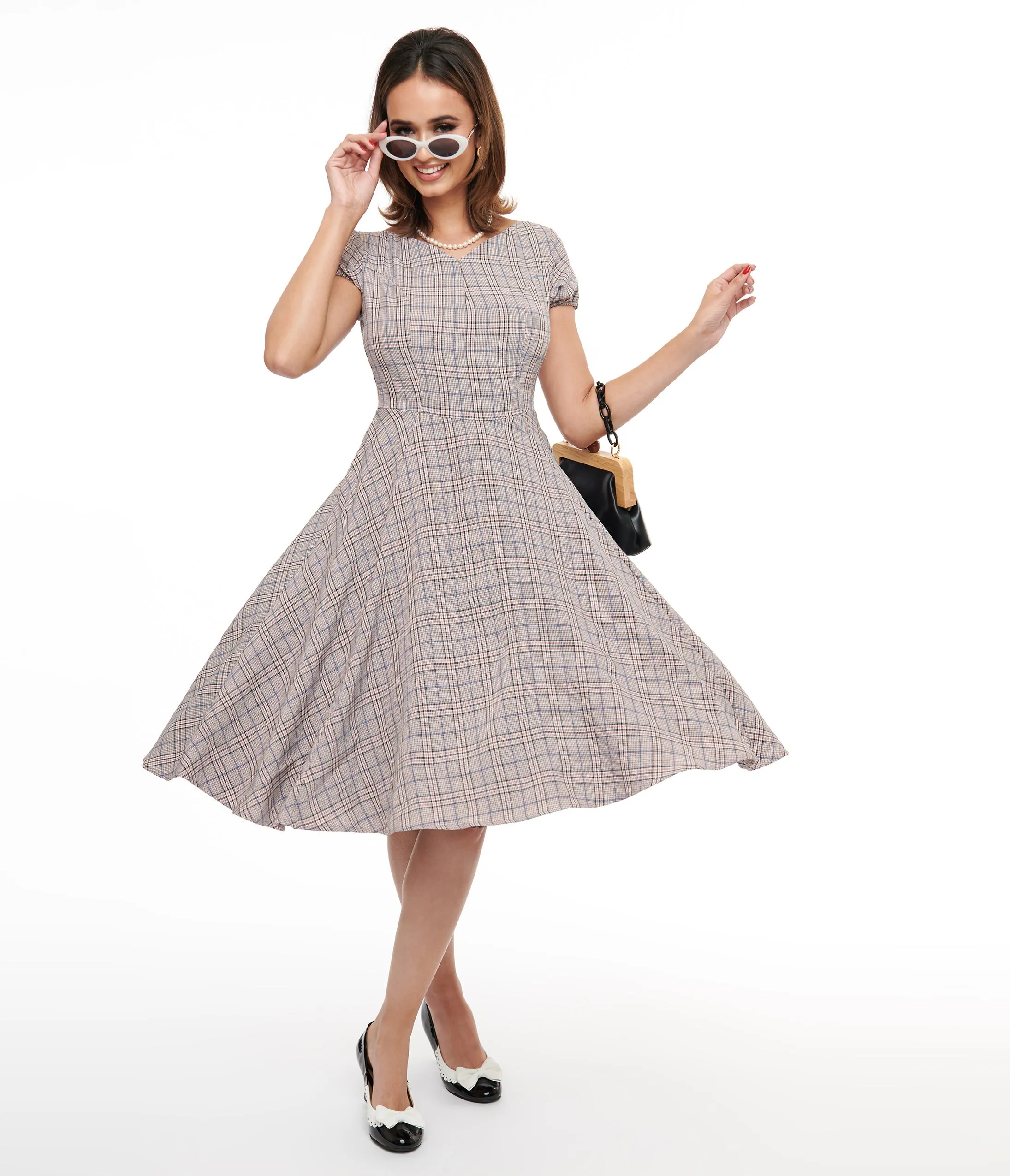 1950s Pink Plaid Fit & Flare Dress