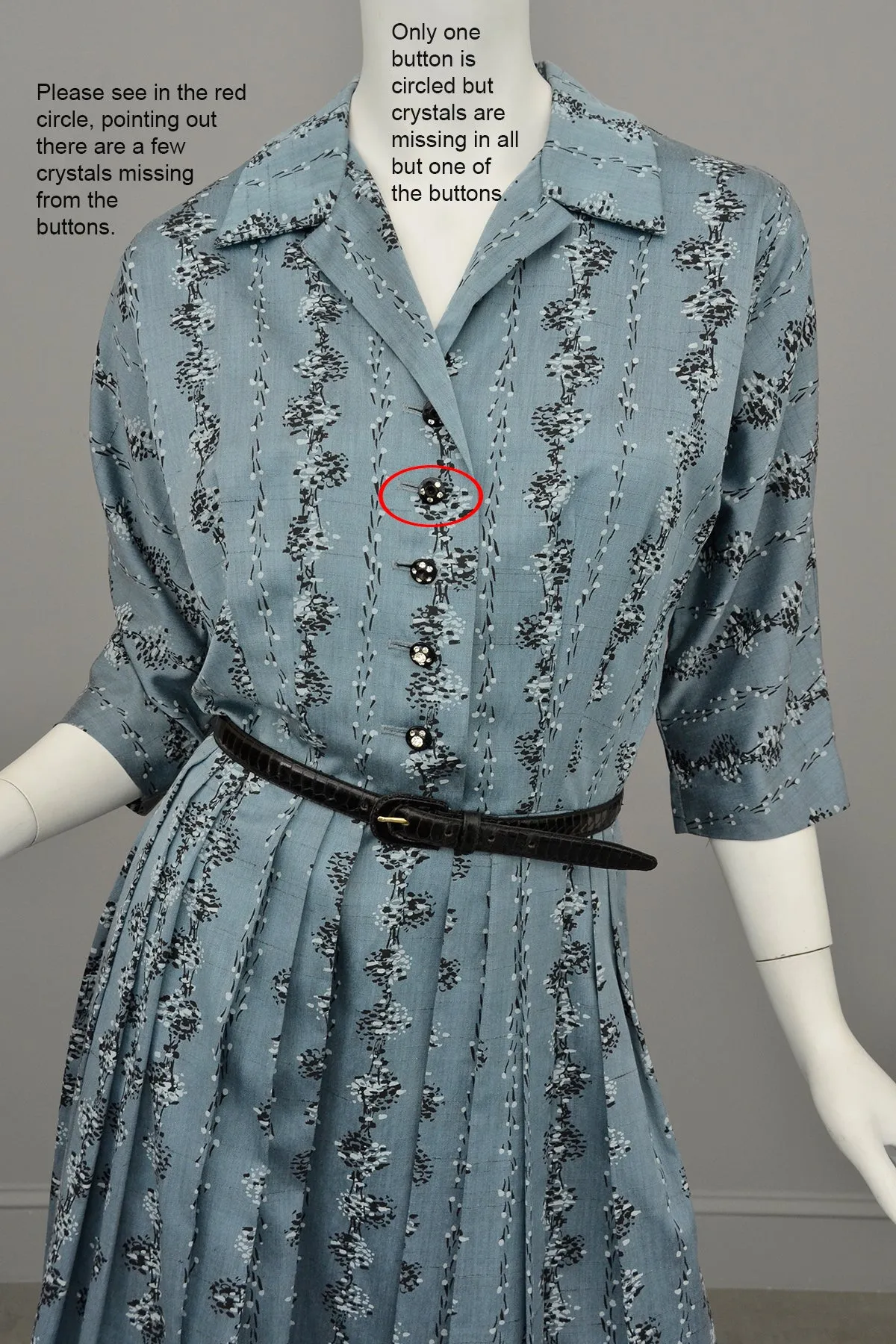 1950s Slate Blue Atomic Print Dress