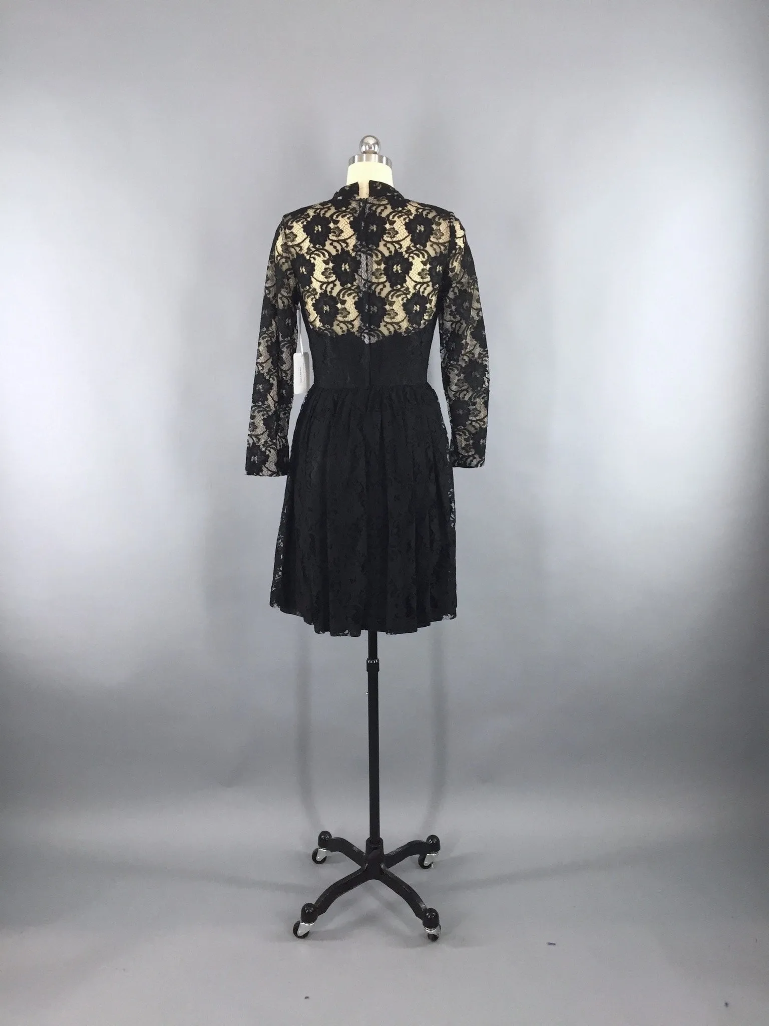 1960s Vintage Black Lace Illusion Cocktail Dress