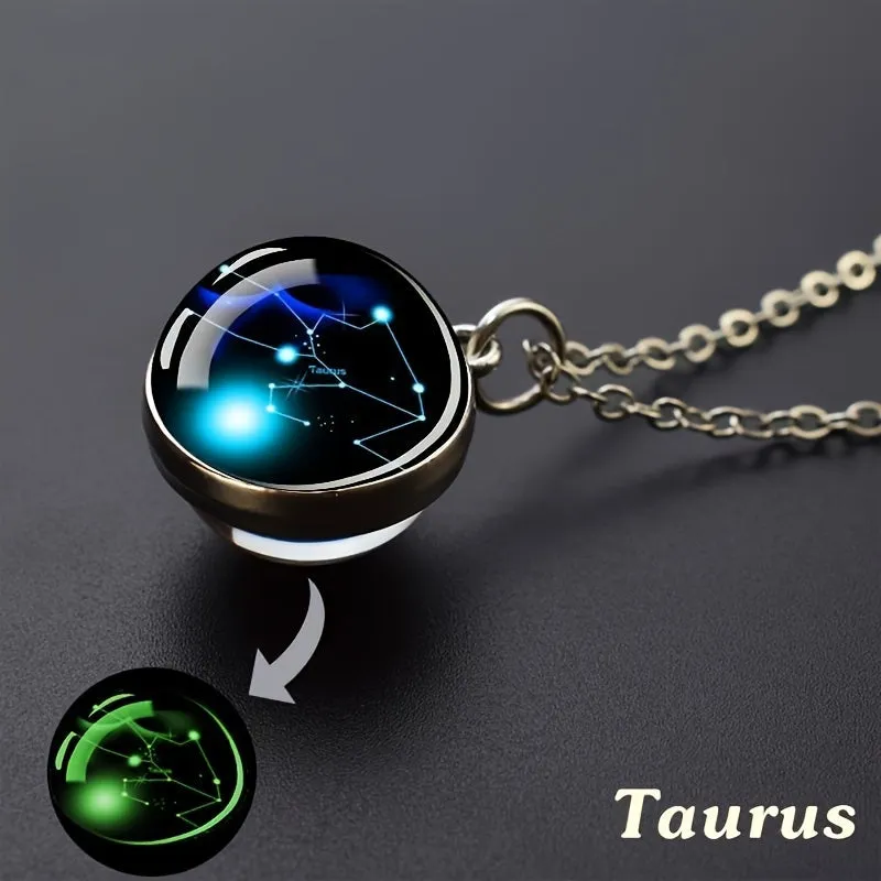 1pc Exquisite Boho Glass Mosaic Constellation Pendant Necklace - Luminous Starry Sky Effect, No Plating, Unisex Design for Men and Women - Perfect for Everyday Wear