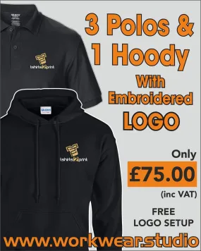 3 Polos & 1 Hoody with Embroidered LOGO (discount applied at checkout)