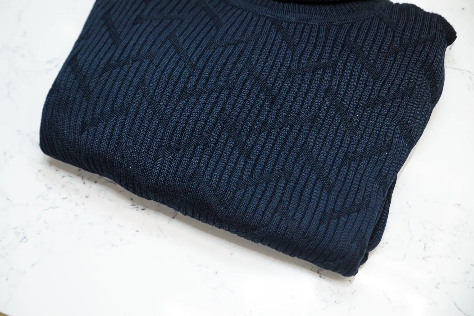 Abstract Knit Turtleneck Sweater - Navy