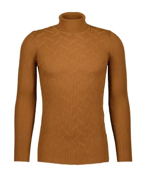 Abstract Knit Turtleneck Sweater -  Tan