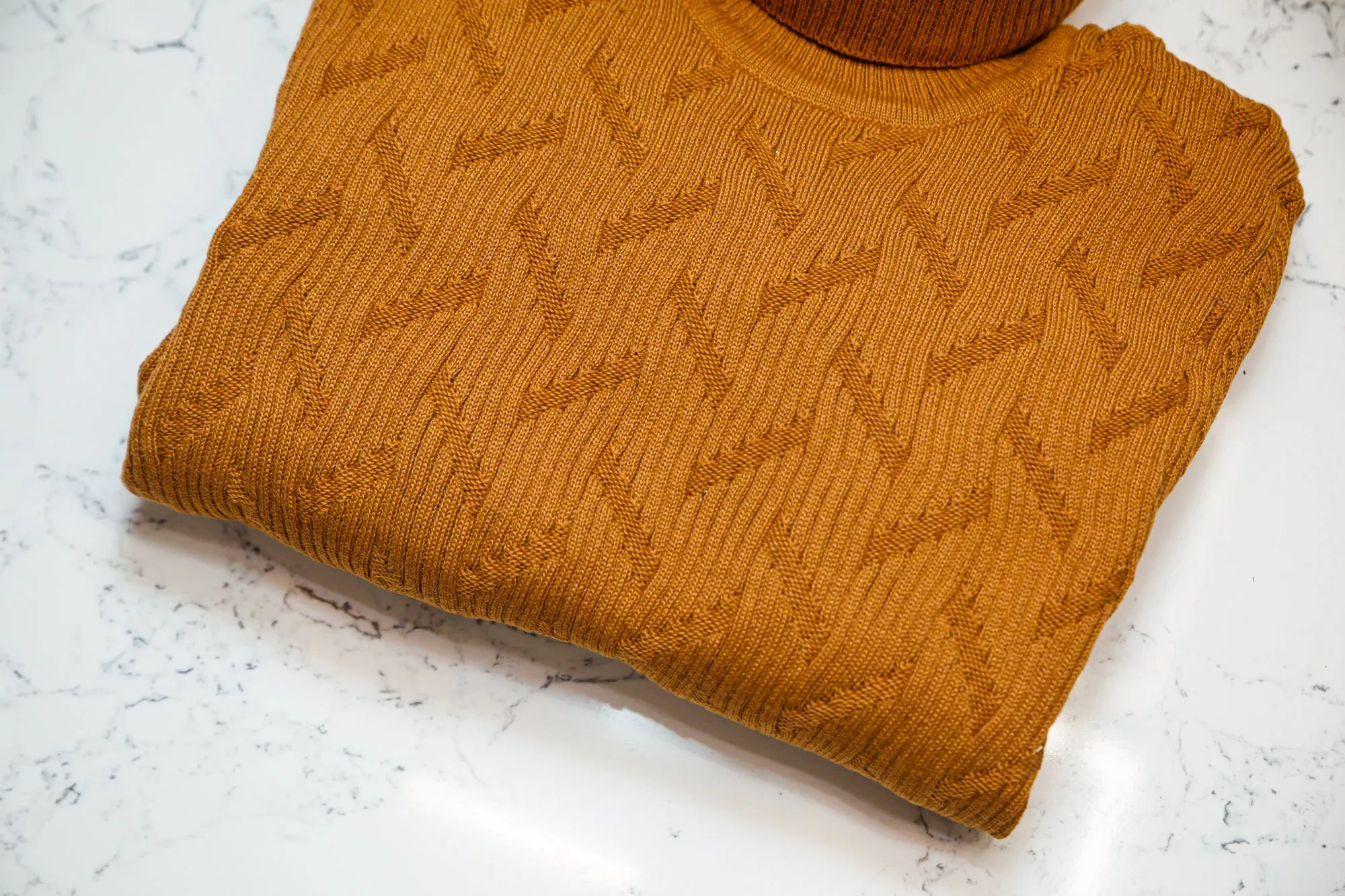 Abstract Knit Turtleneck Sweater -  Tan