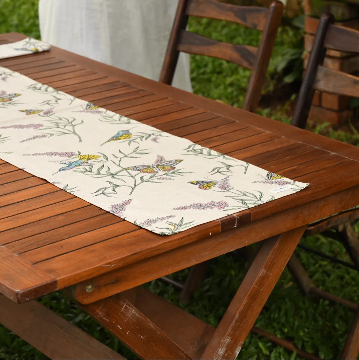 Acrylic Coated Table runner - Buddleia - Natural -Print