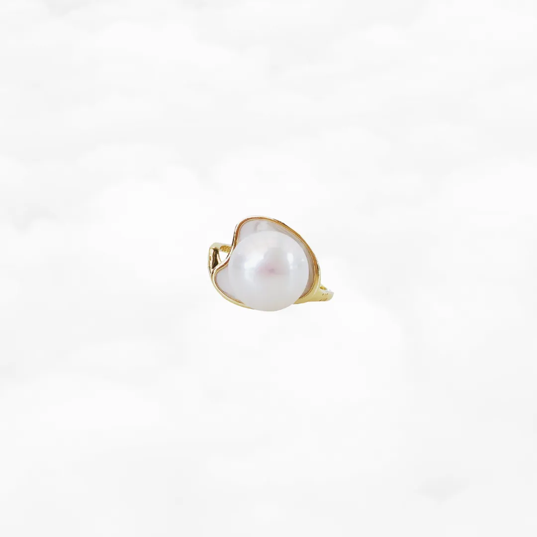 Adjustable White Enamel Pearl Ring