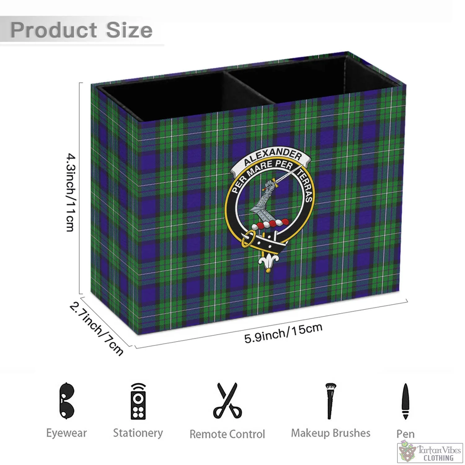 Alexander Tartan Pen Holder with Family Crest