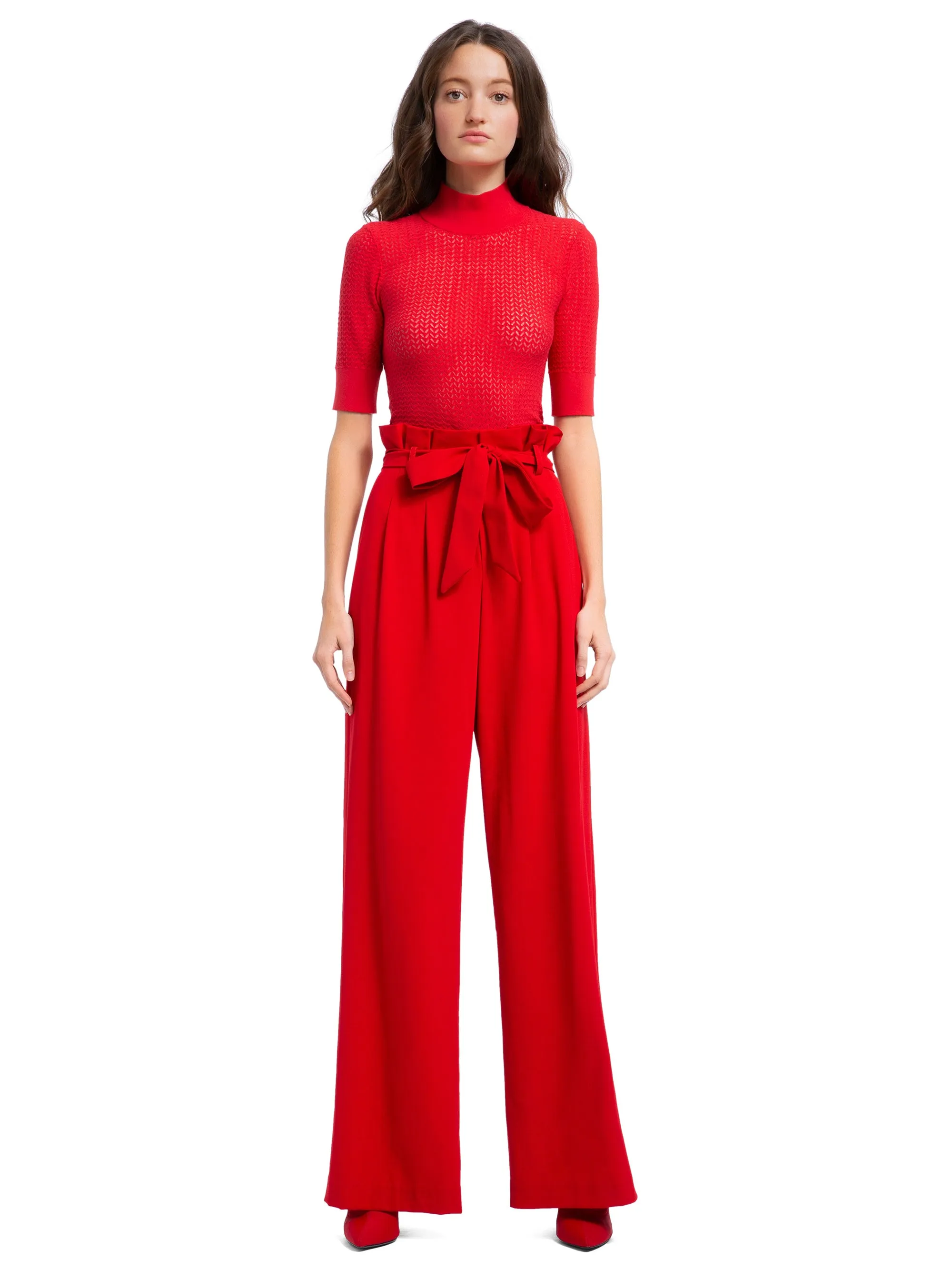 Alice   Olivia- Farrel Paper Bag Pleated Pants in Cherry