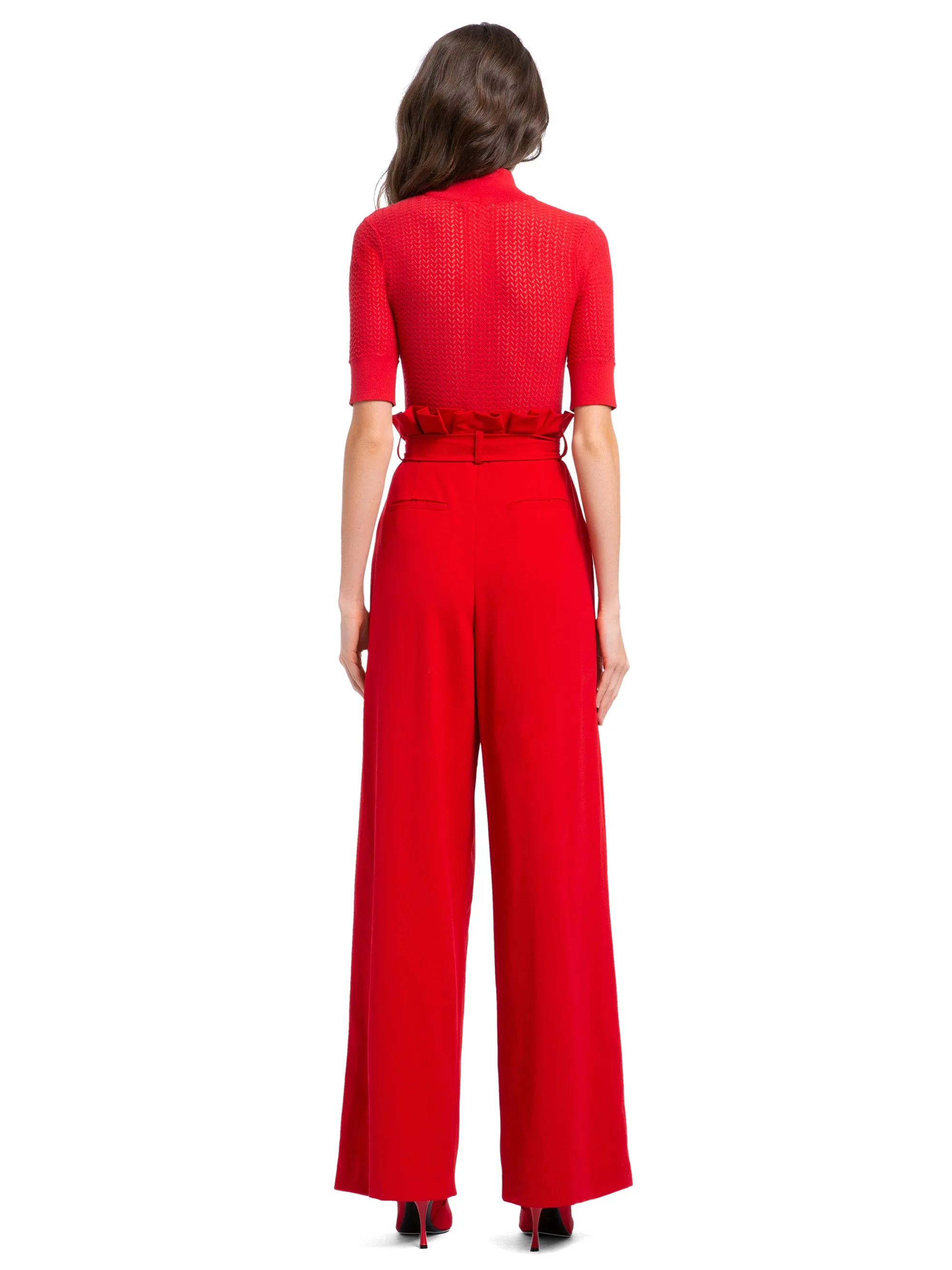 Alice   Olivia- Farrel Paper Bag Pleated Pants in Cherry