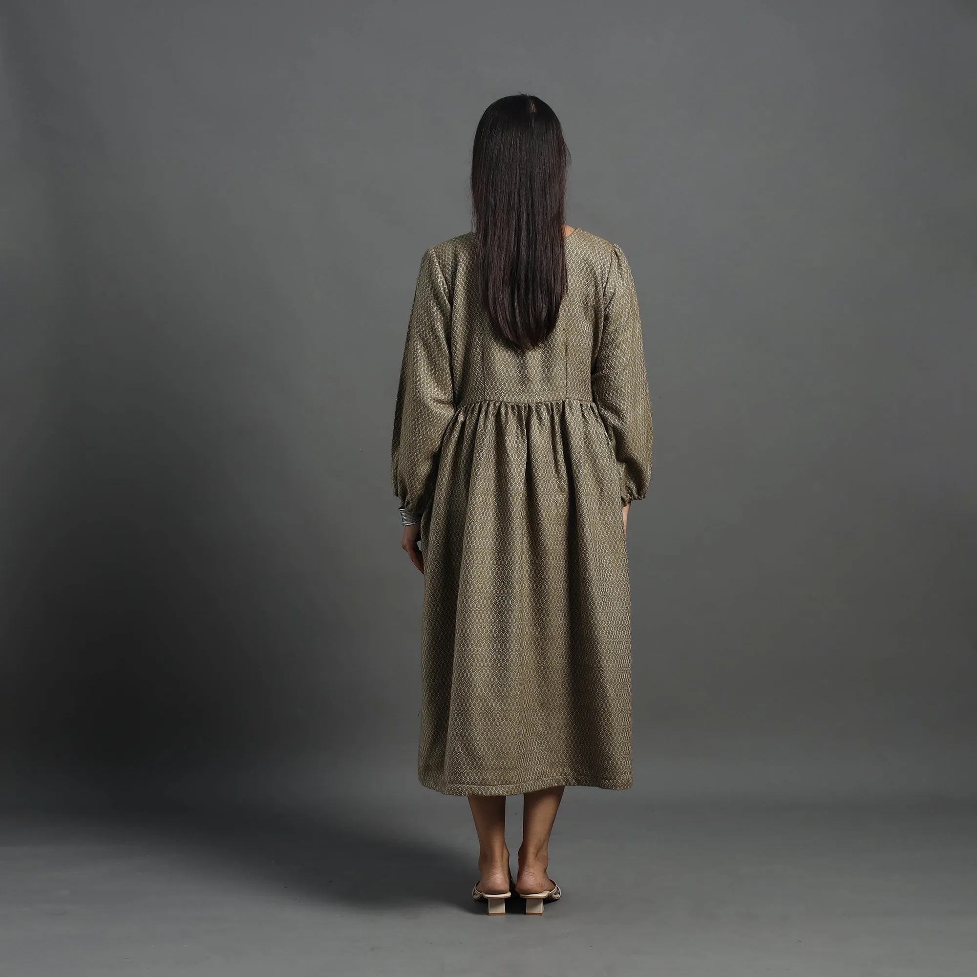 Ananya Brown Plain Flared Woolen Dress 04