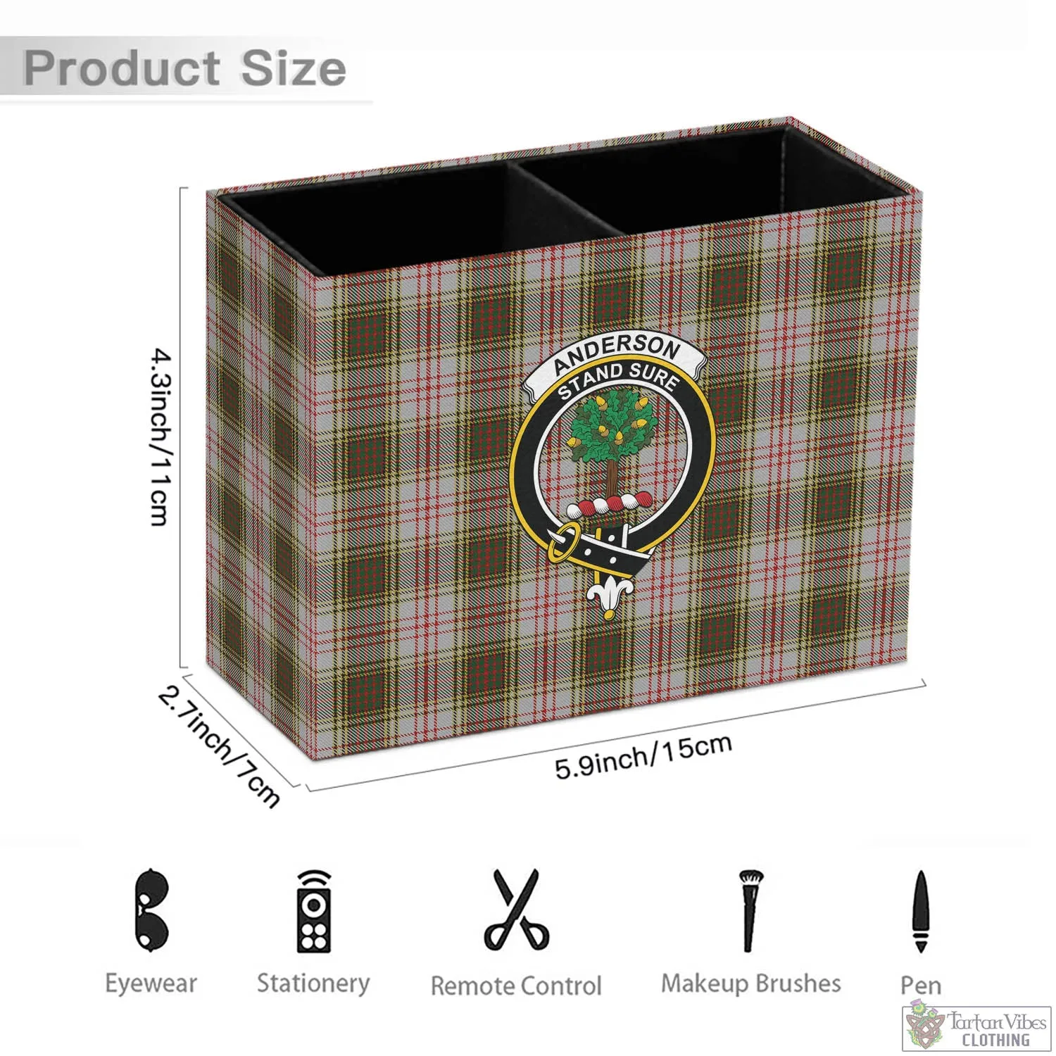 Anderson Dress Tartan Pen Holder with Family Crest