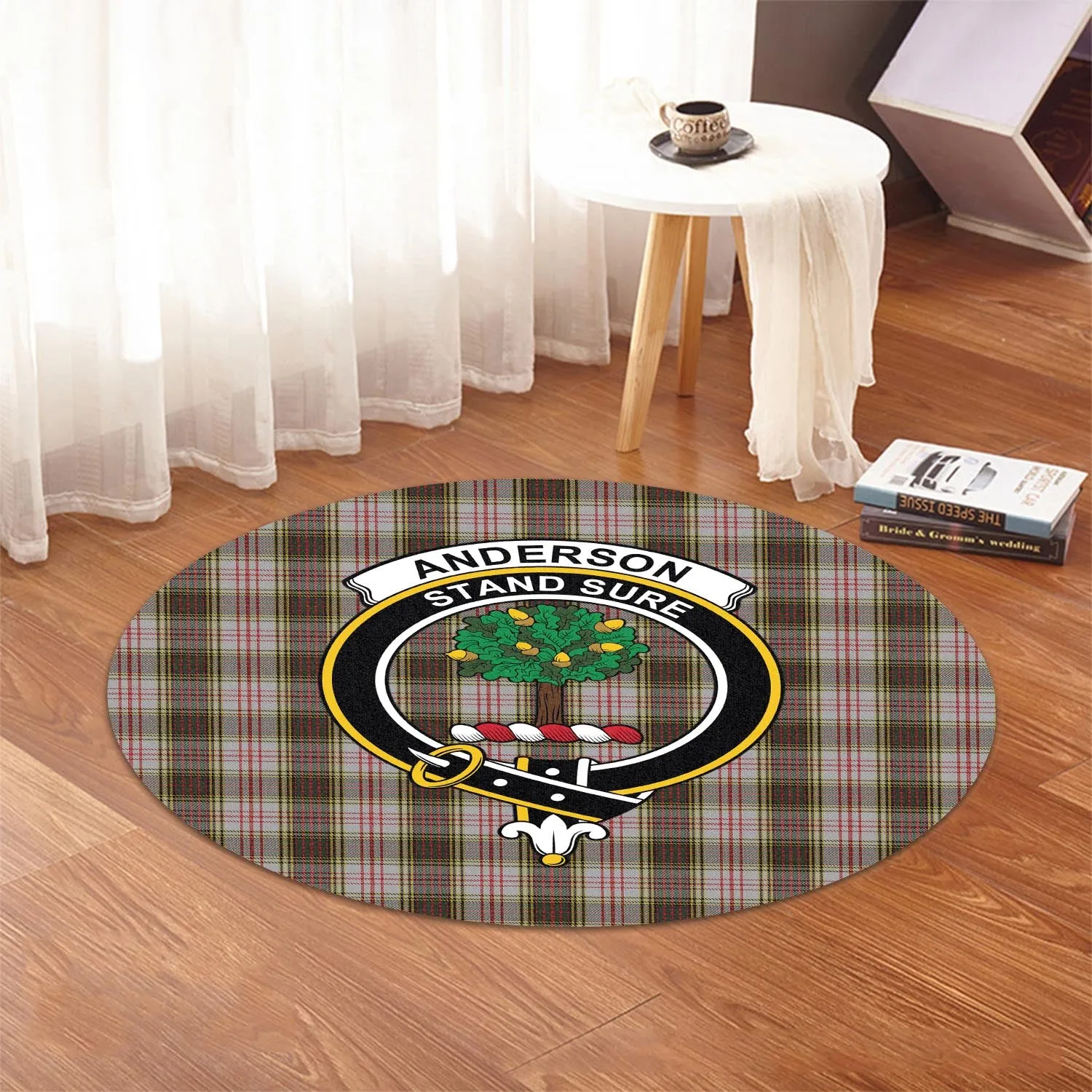 Anderson Dress Tartan Round Rug with Family Crest