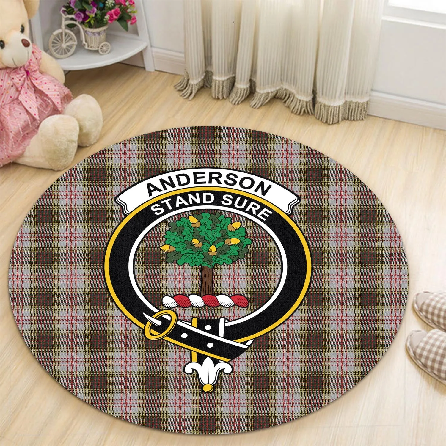 Anderson Dress Tartan Round Rug with Family Crest