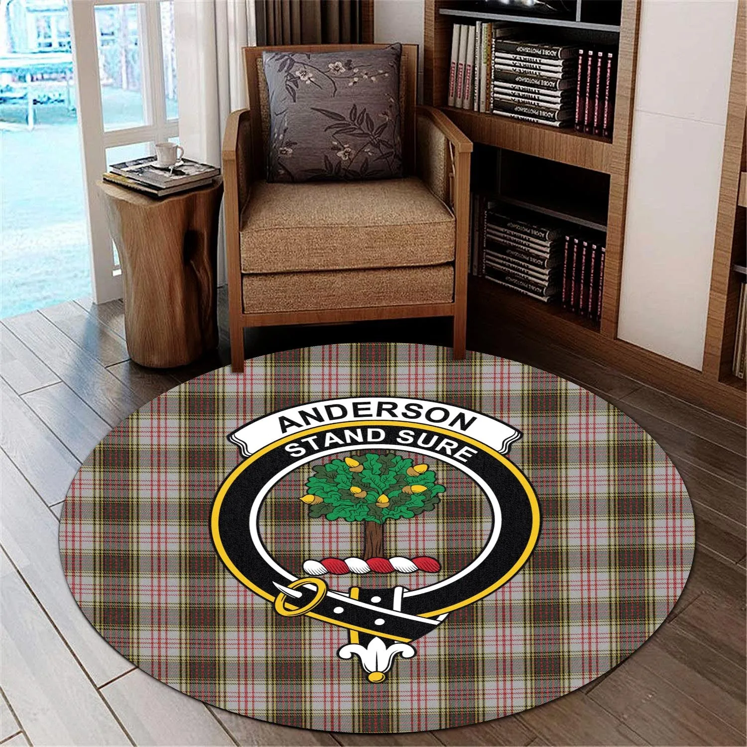 Anderson Dress Tartan Round Rug with Family Crest