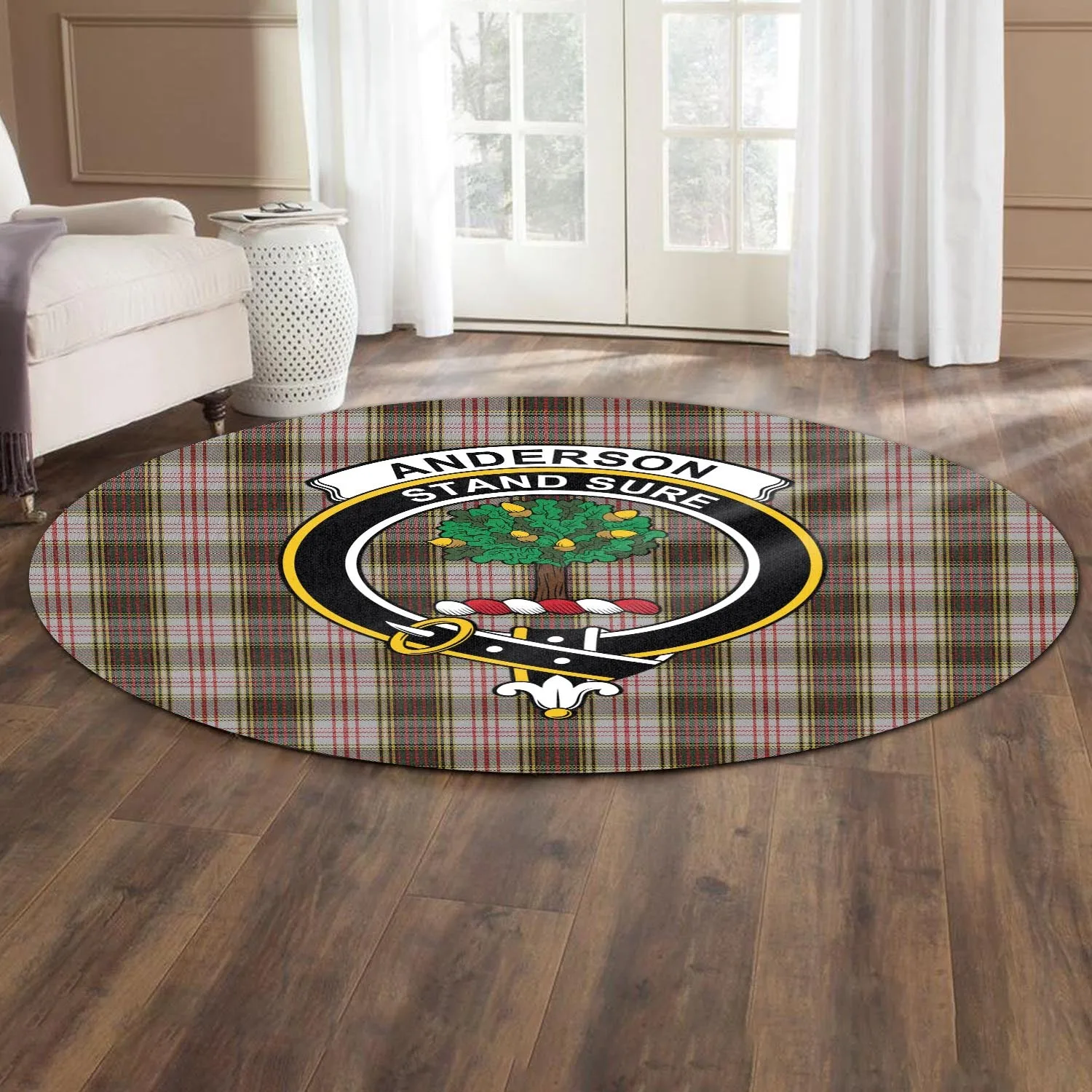 Anderson Dress Tartan Round Rug with Family Crest