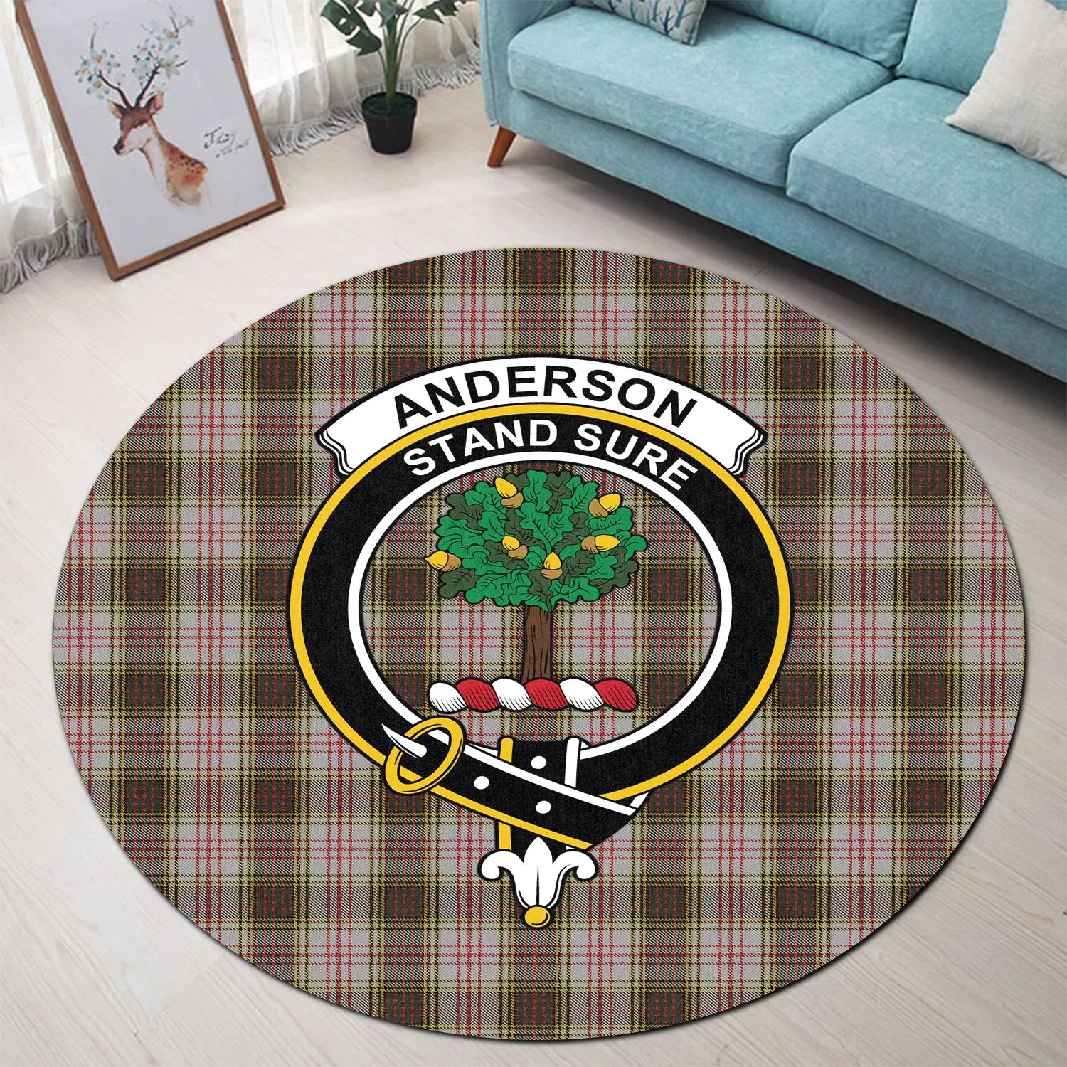 Anderson Dress Tartan Round Rug with Family Crest