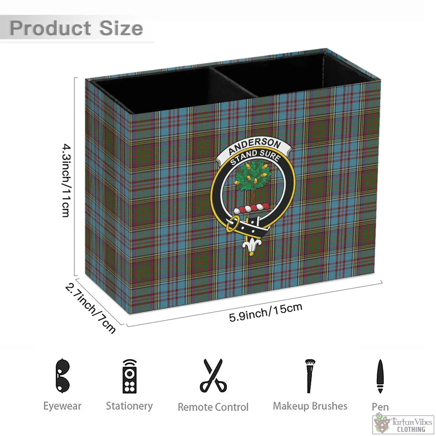 Anderson Tartan Pen Holder with Family Crest