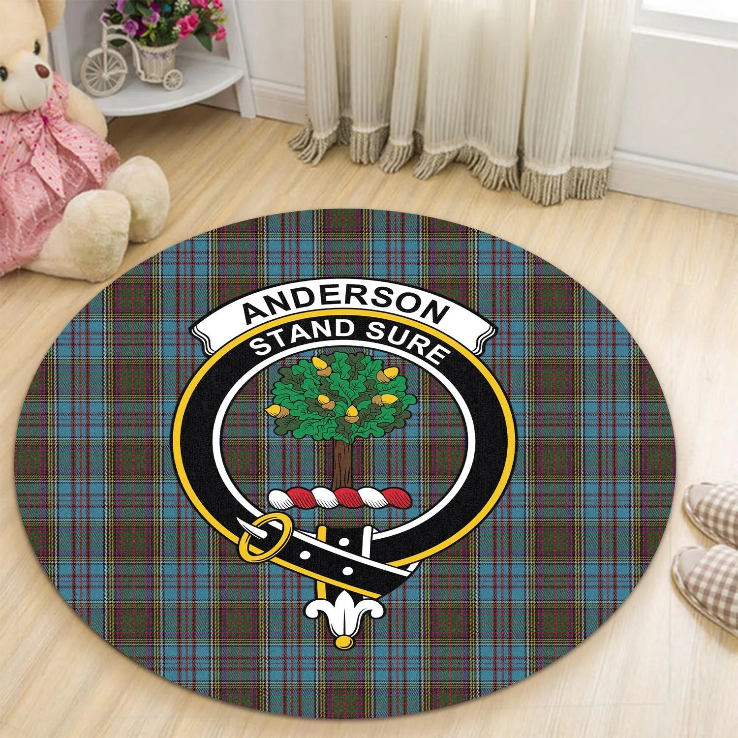 Anderson Tartan Round Rug with Family Crest