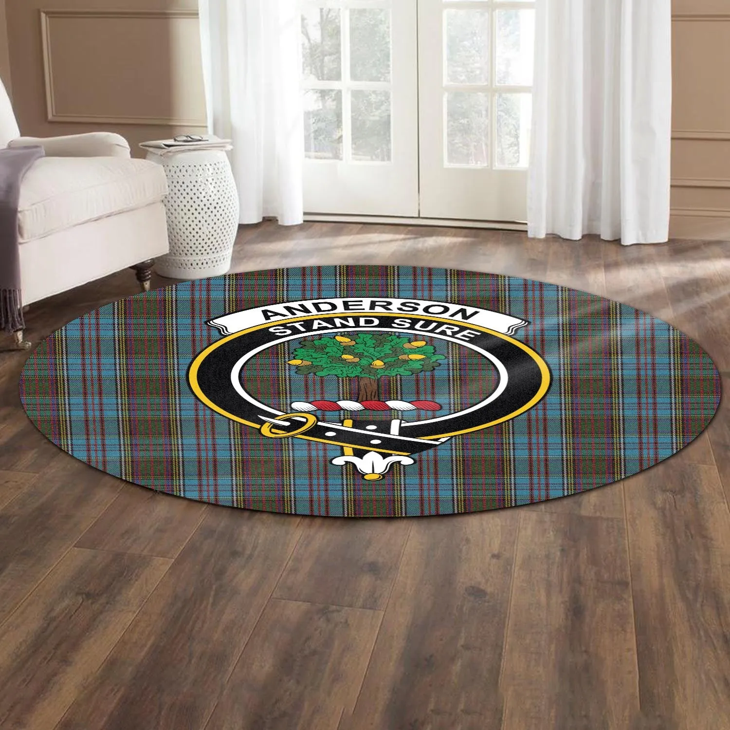 Anderson Tartan Round Rug with Family Crest