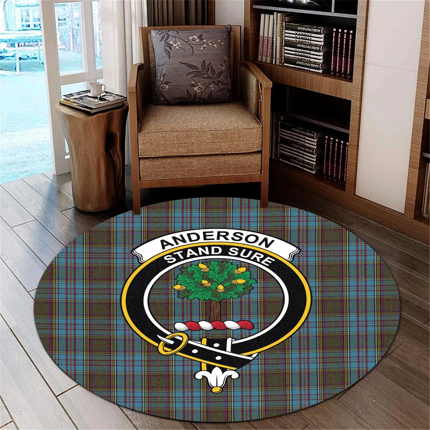 Anderson Tartan Round Rug with Family Crest