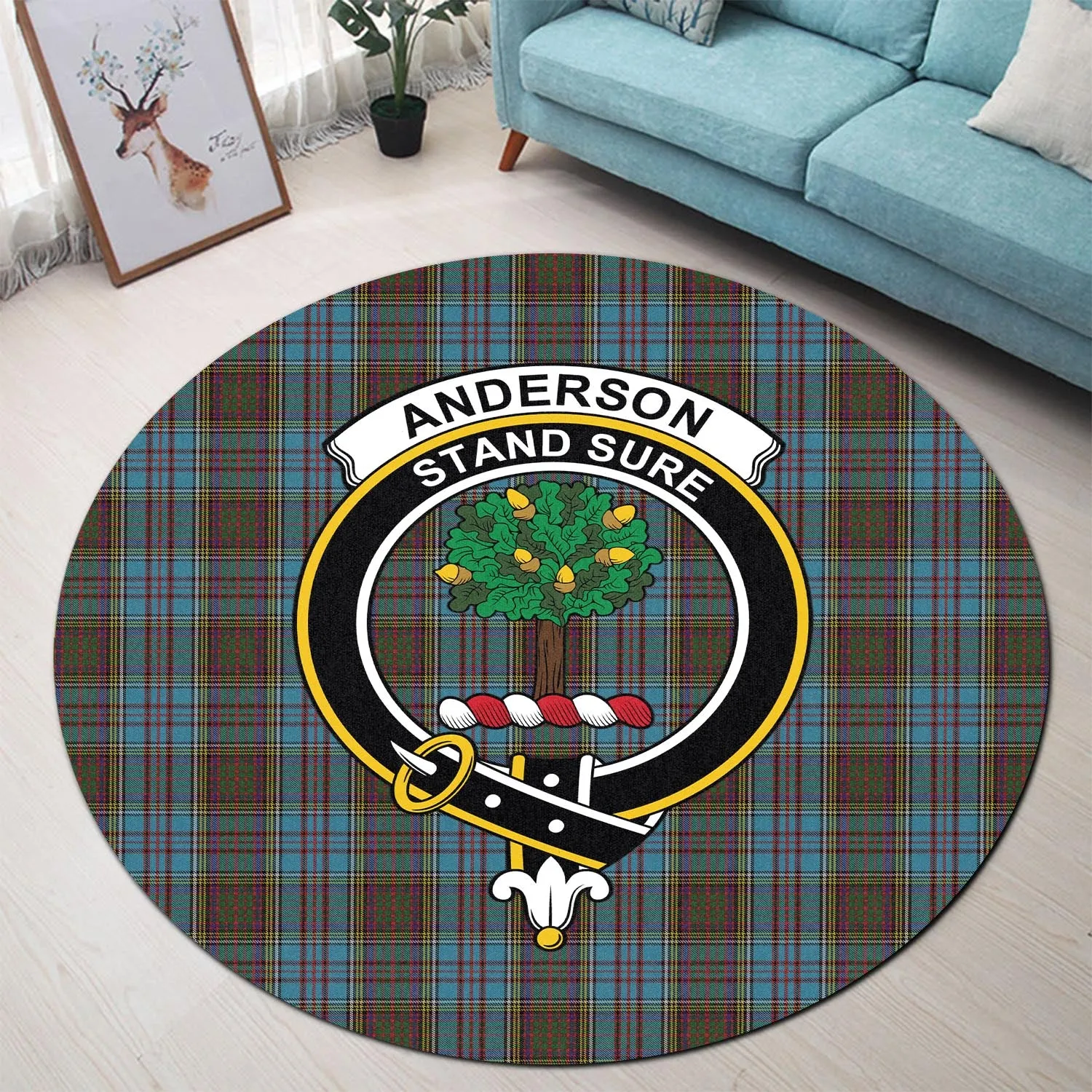 Anderson Tartan Round Rug with Family Crest