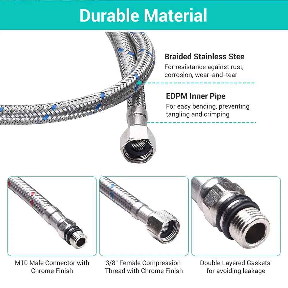 Aquaterior 28" Faucet Connector Hoses Hot & Cold 3/8"xM10