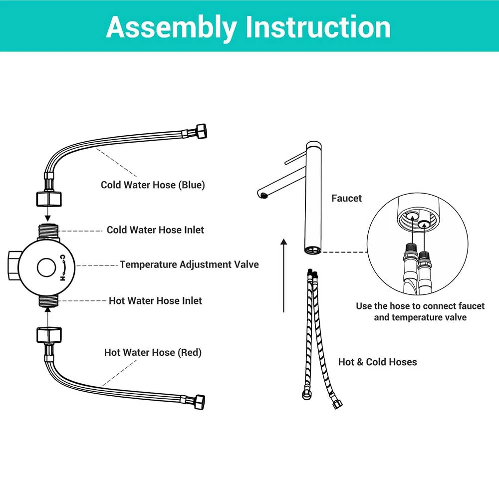 Aquaterior 28" Faucet Connector Hoses Hot & Cold 3/8"xM10