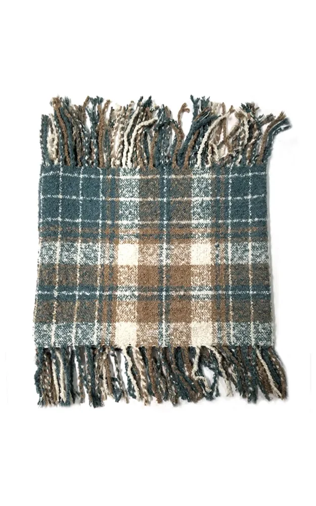 AS251 Multi Plaid Tassel Infinity Scarf