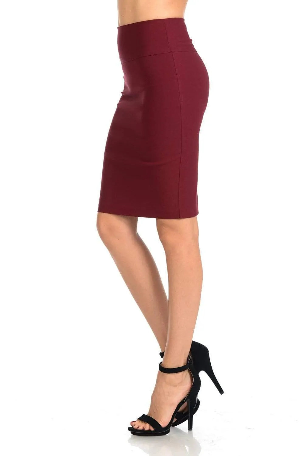 Auliné Collection Women's High Waisted Stretchy Slit Bodycon Pencil Skirt, Ruffled or Ribboned