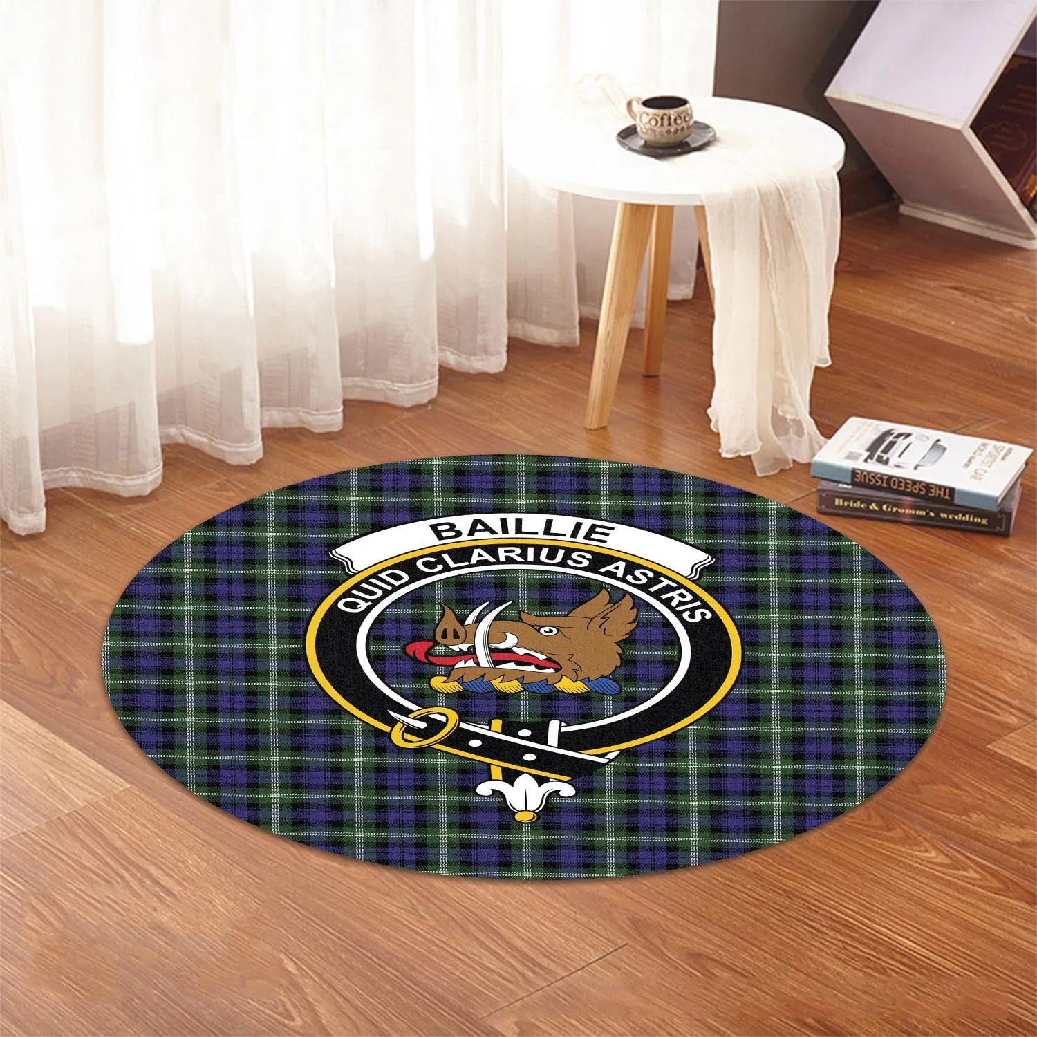 Baillie (Bailey) Tartan Round Rug with Family Crest