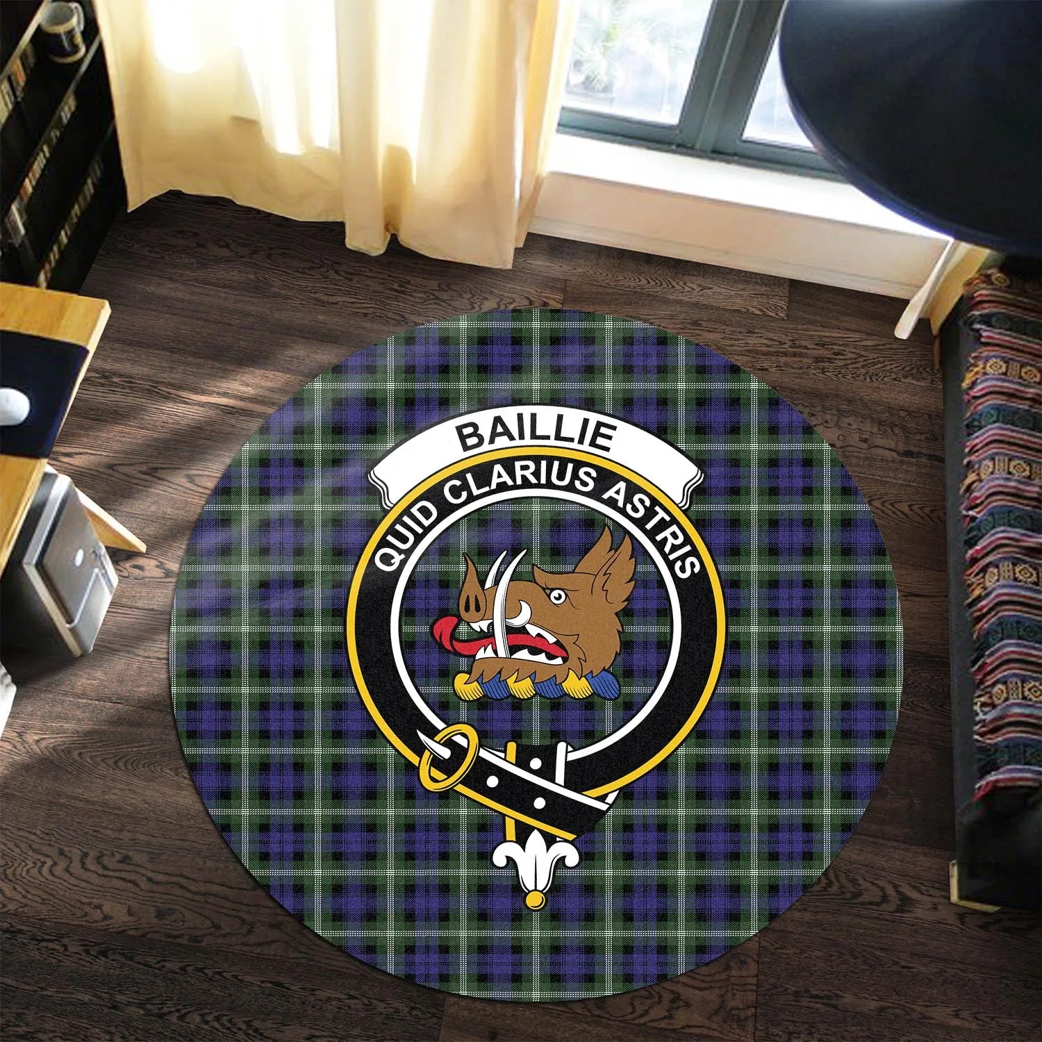 Baillie (Bailey) Tartan Round Rug with Family Crest