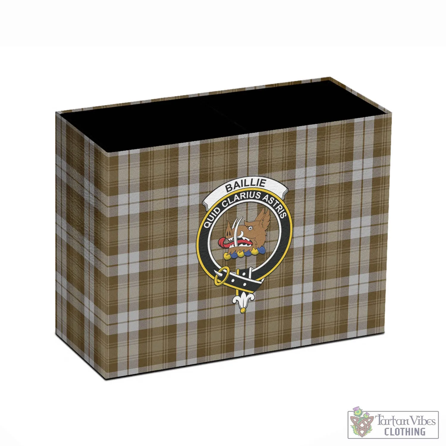 Baillie Dress Tartan Pen Holder with Family Crest