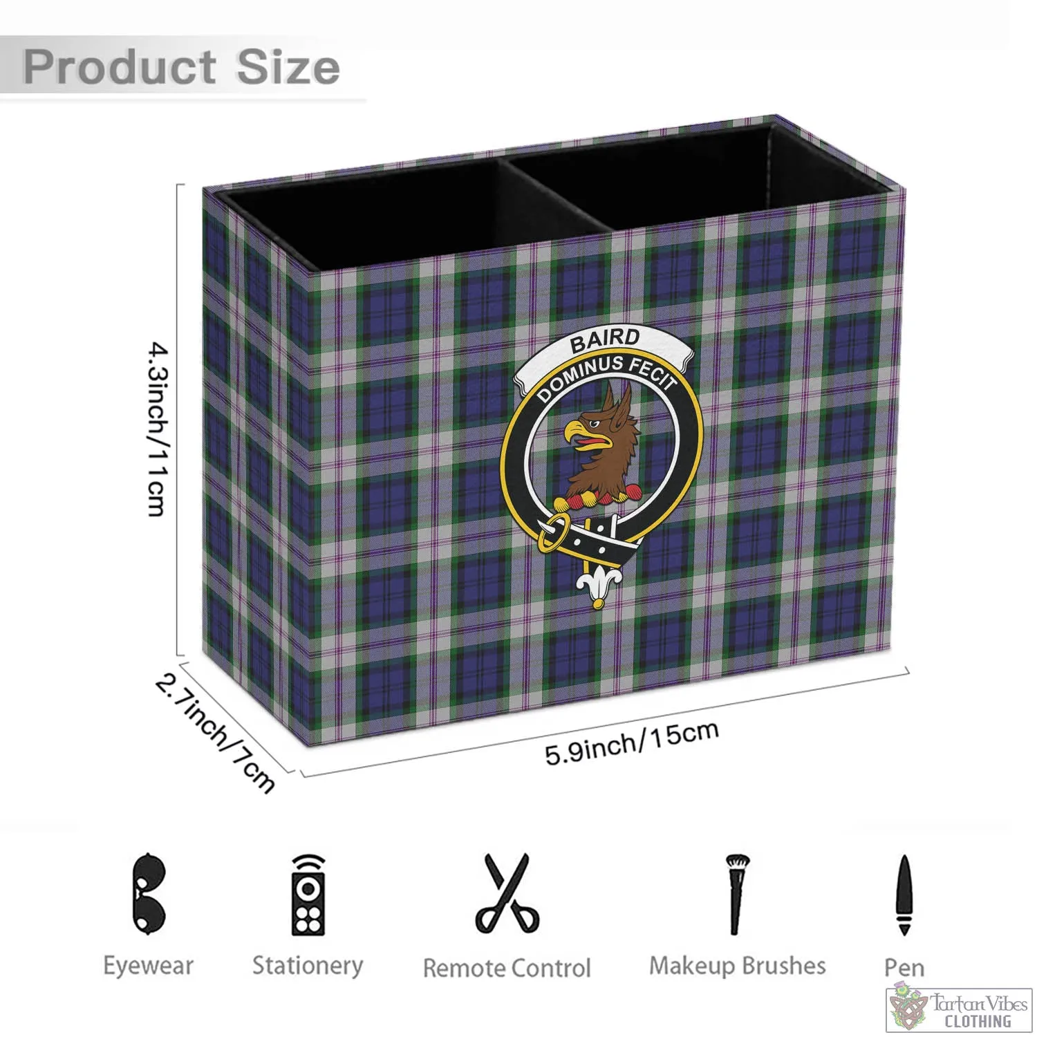 Baird Dress Tartan Pen Holder with Family Crest