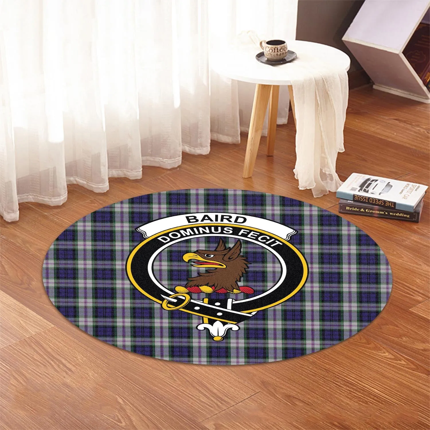 Baird Dress Tartan Round Rug with Family Crest