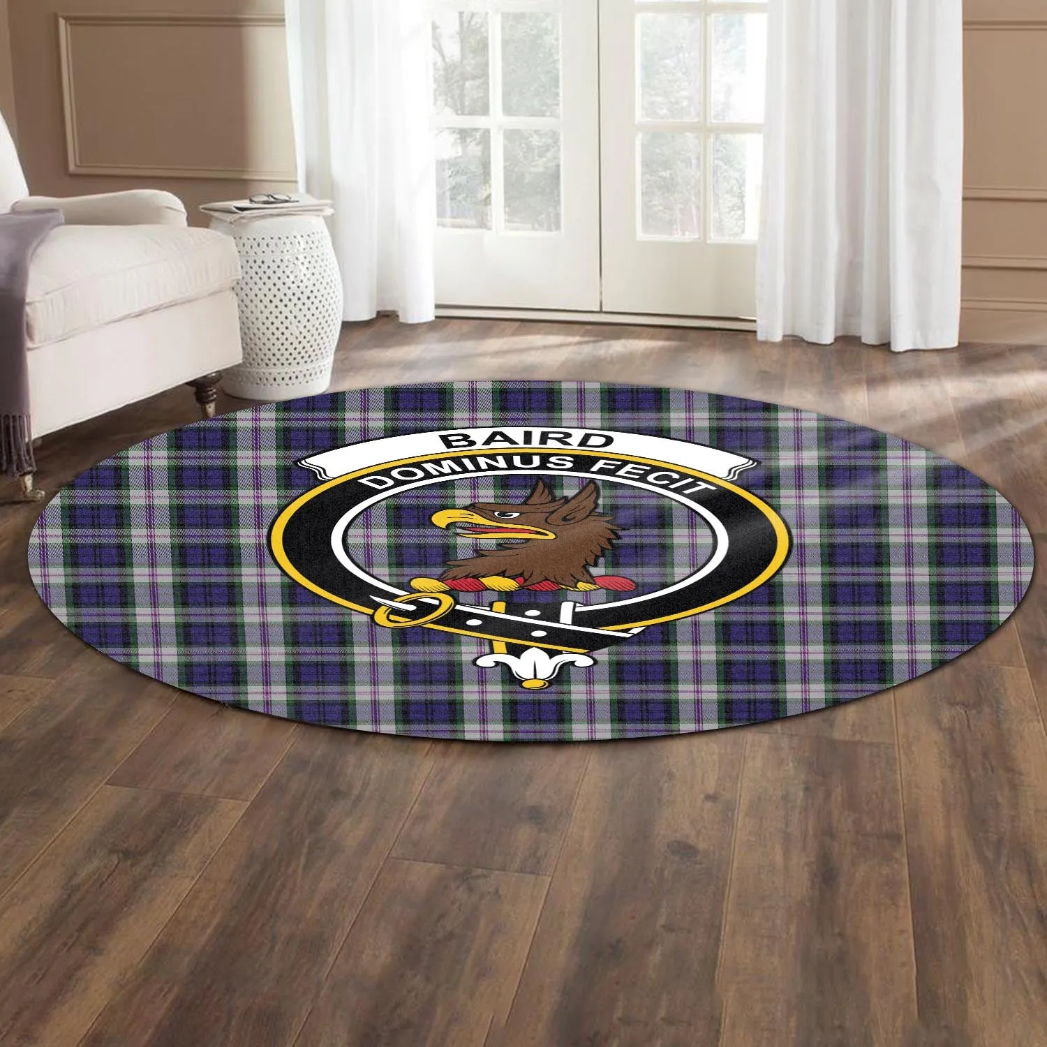 Baird Dress Tartan Round Rug with Family Crest