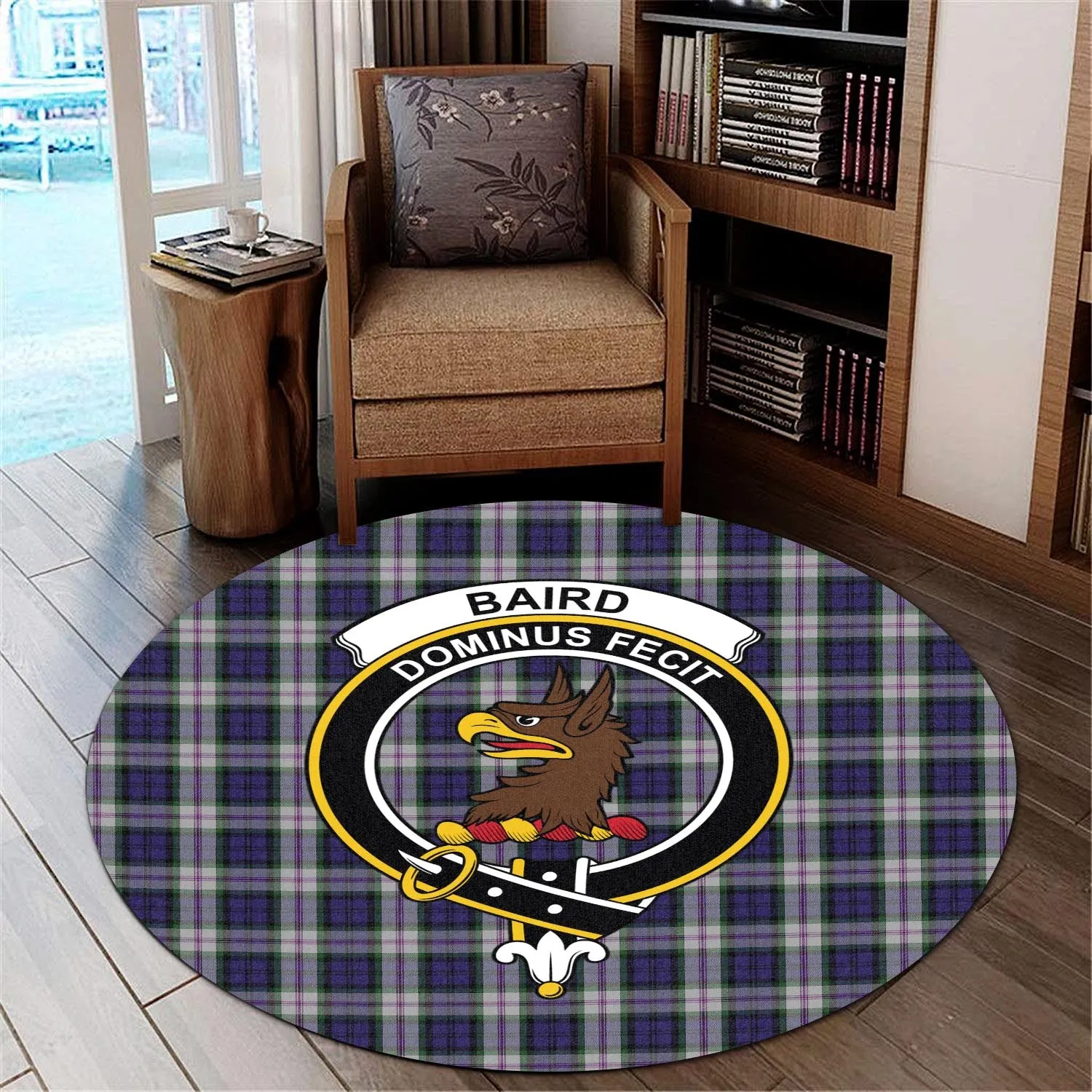 Baird Dress Tartan Round Rug with Family Crest