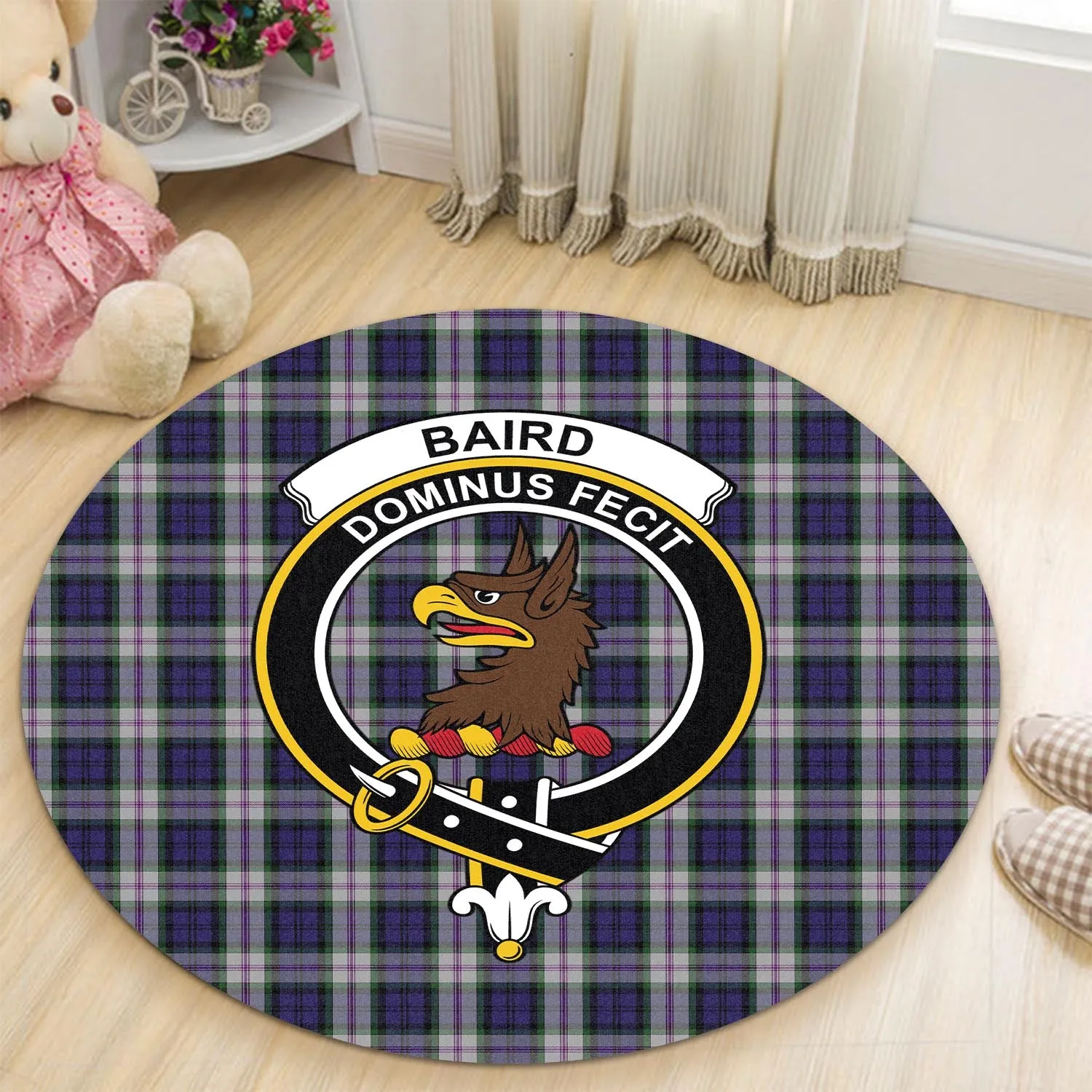 Baird Dress Tartan Round Rug with Family Crest