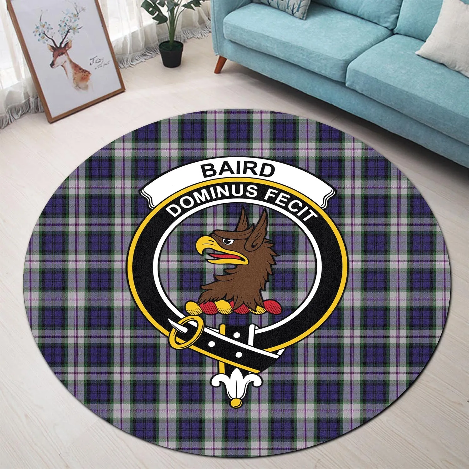 Baird Dress Tartan Round Rug with Family Crest