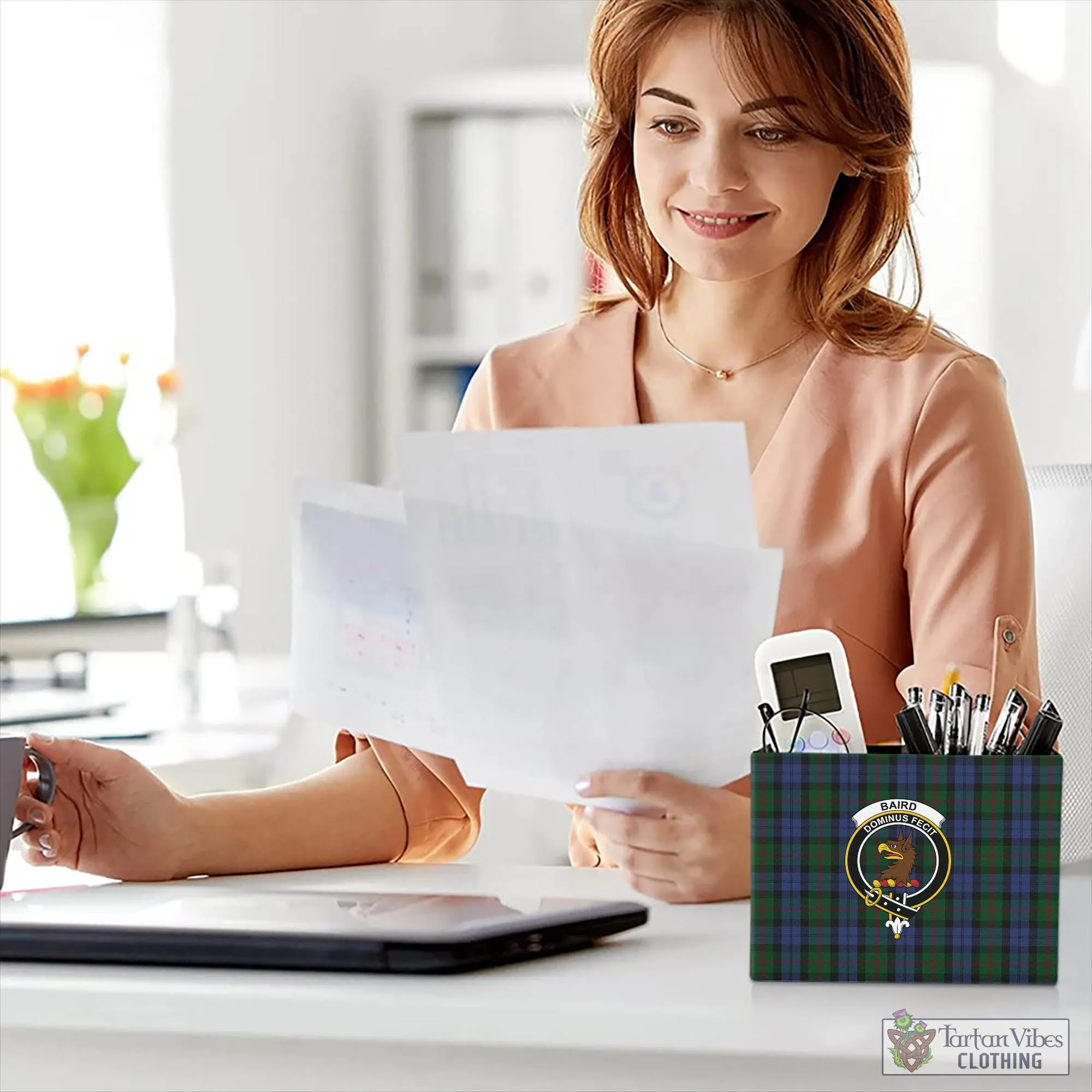 Baird Tartan Pen Holder with Family Crest