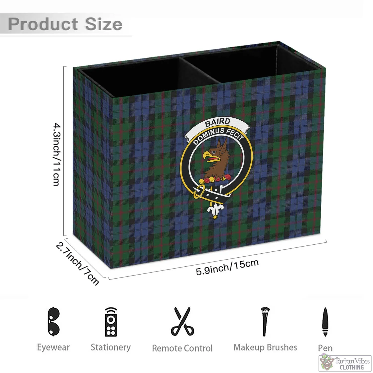 Baird Tartan Pen Holder with Family Crest