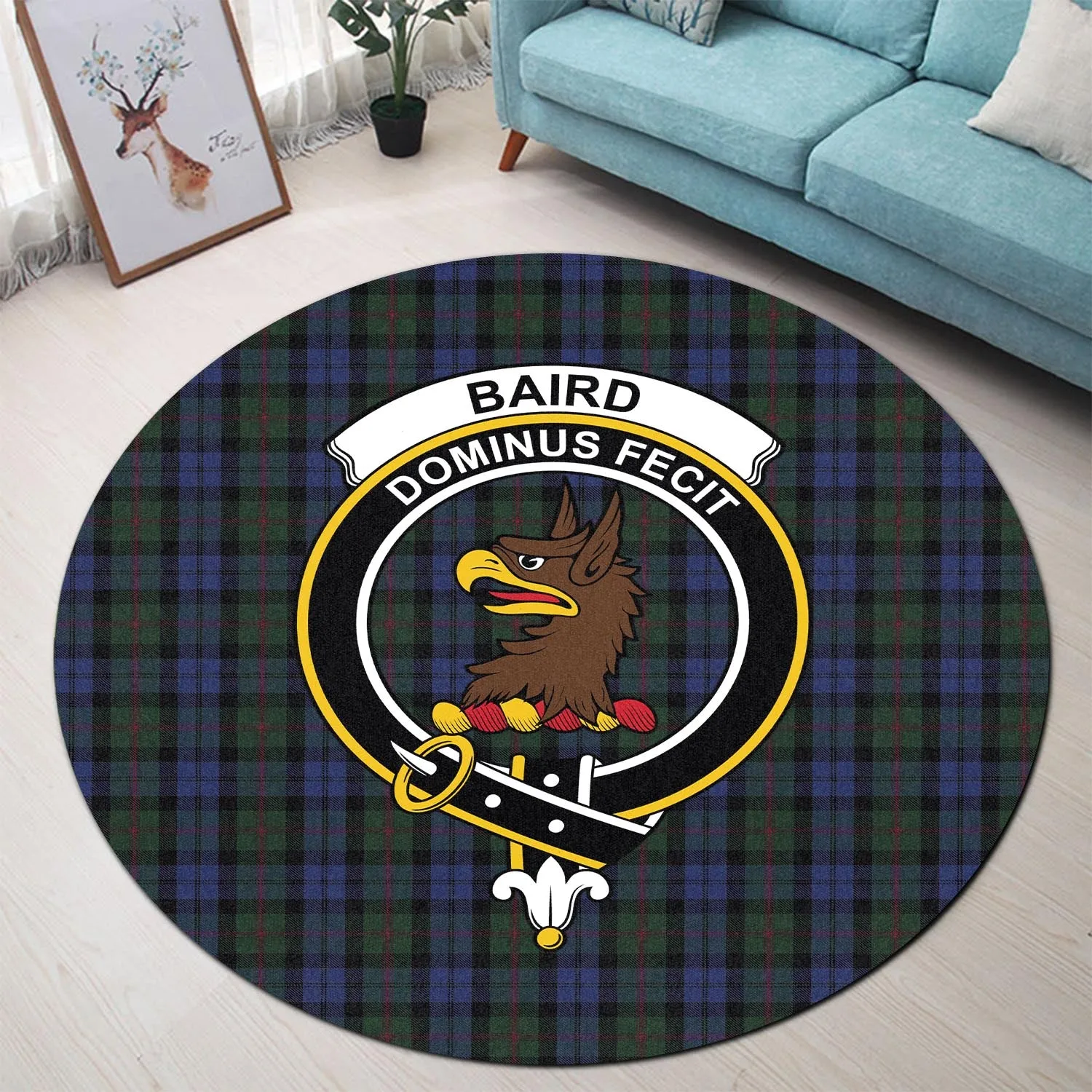 Baird Tartan Round Rug with Family Crest