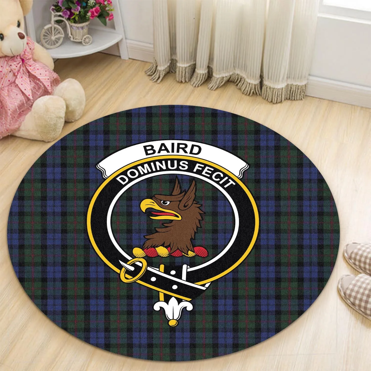 Baird Tartan Round Rug with Family Crest