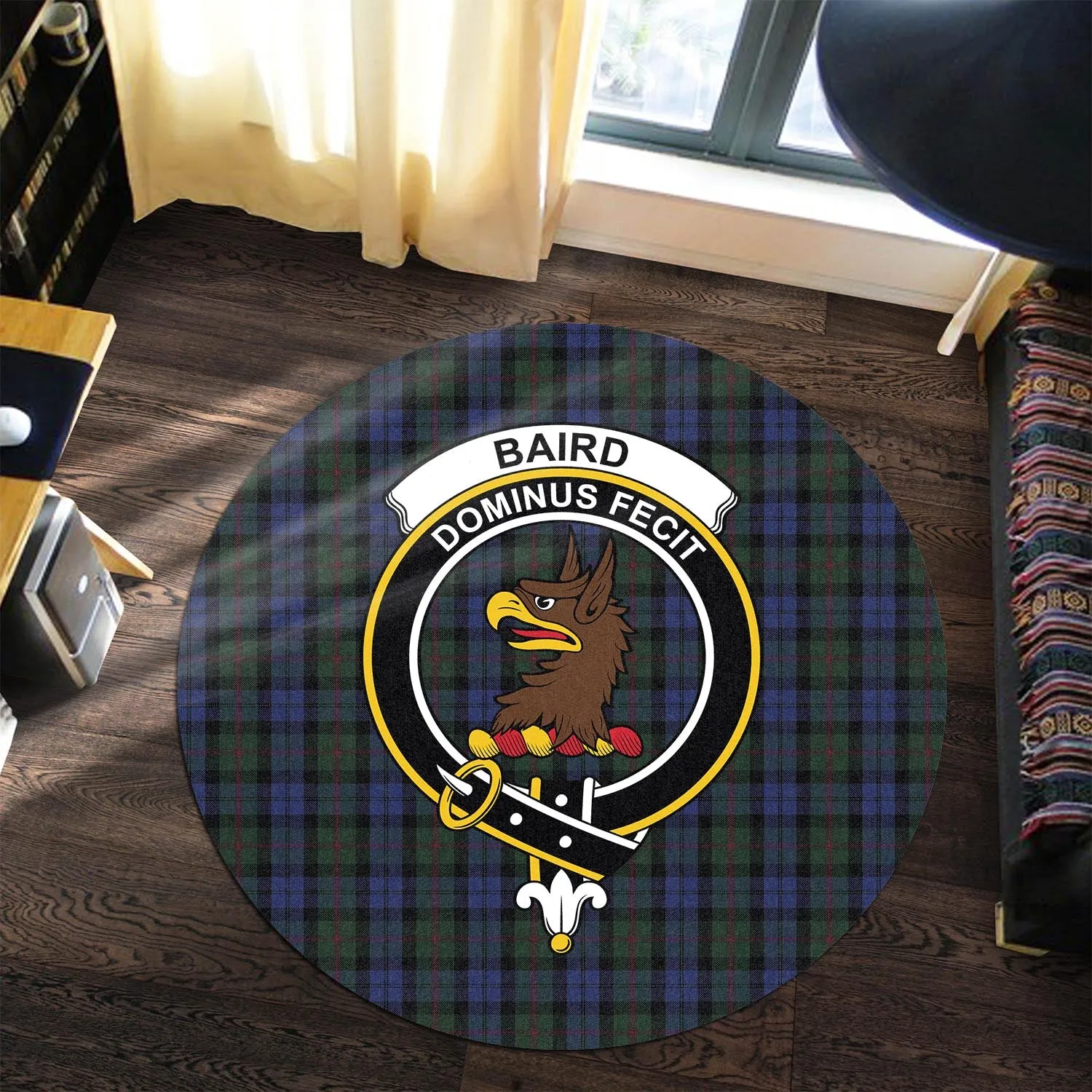 Baird Tartan Round Rug with Family Crest