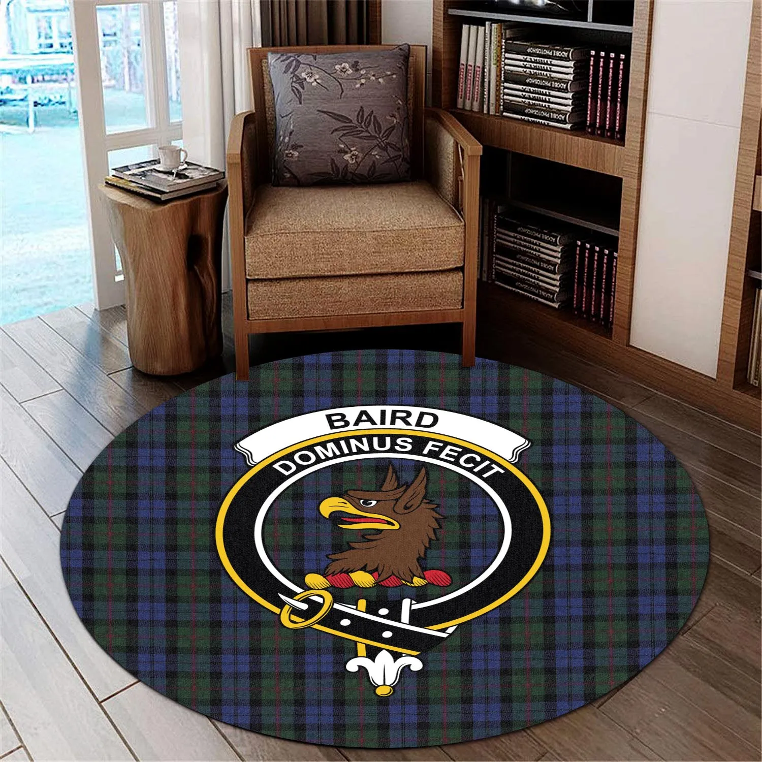 Baird Tartan Round Rug with Family Crest