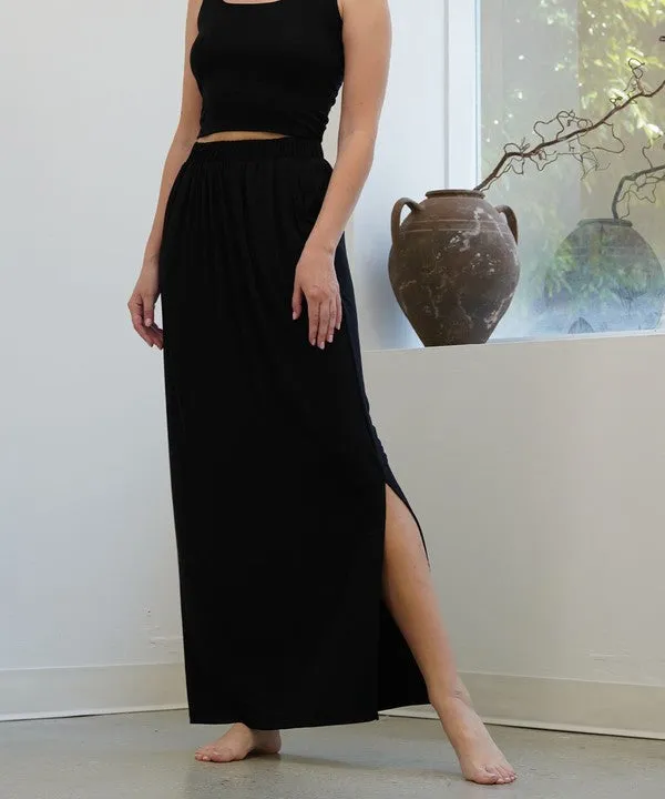 Bamboo Classic Maxi Skirt (Black/Slate Navy)