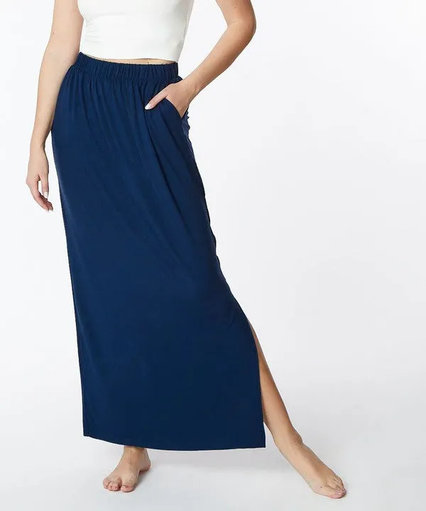 Bamboo Classic Maxi Skirt (Black/Slate Navy)